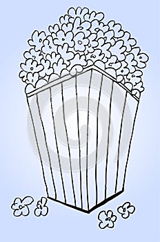 Hand draw sketch of pop corn at blue