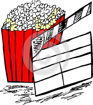 Hand draw sketch of pop corn at blue