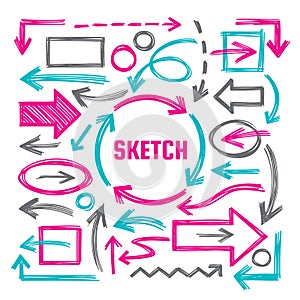 Hand draw sketch vector illustrations - creative sign set. Arrows, rectangles and ovals marker design elements. Abstract shapes. photo