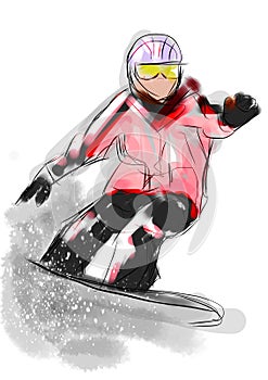 Hand draw snowboarding