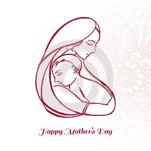 Hand draw strock happy mothers day for woman and baby child love card