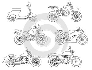 Hand draw style of a vector new motorcycle illustration for coloring book photo