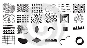 Hand draw texture pattern set. Abstract vector background in simple flat doodle style. Various shapes and scribble