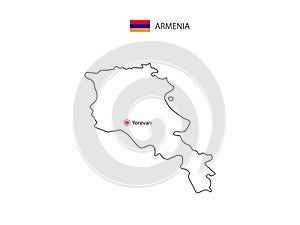 Hand draw thin black line vector of Armenia Map with capital city Yerevan