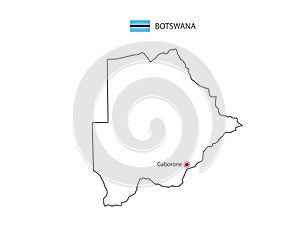 Hand draw thin black line vector of Botswana Map with capital city Gaborone