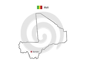 Hand draw thin black line vector of Mali Map with capital city Bamako