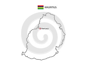 Hand draw thin black line vector of Mauritius Map with capital city Port Louis