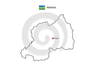 Hand draw thin black line vector of Rwanda Map with capital city Kigali