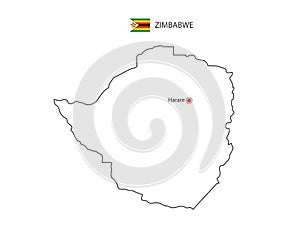 Hand draw thin black line vector of Zimbabwe Map with capital city Harare