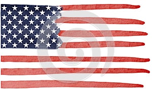 Hand draw USA flag watercolor brush paint isolate on white background. Vector illustration