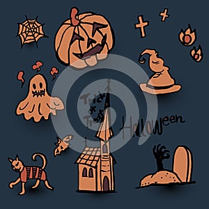 Hand Draw Vector Set of Halloween Design Elements