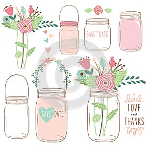 Hand Draw Wedding flower Mason Jar