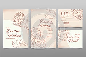 Hand draw wedding invitation template with camellia flowers and leaves