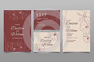Hand draw wedding invitation template with flowers