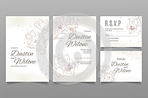 Hand draw wedding invitation template with lily flowers and leaves