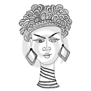 Hand draw woman in african style