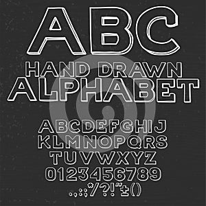 Hand drawin alphabet handwritting abc vector font