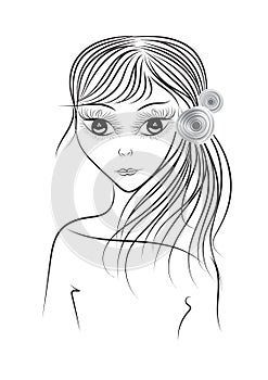 Hand drawin Women vector illustration. outline cartoon. Black and white Doodle, Mother, lady, Female