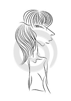 Hand drawin Women vector illustration. outline cartoon. Black and white Doodle, Mother, lady, Female photo