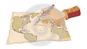 Hand Drawing on an Antique World Map, vector design Generative AI