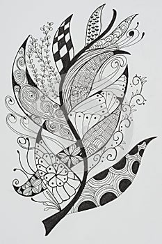 Hand drawing artistic abstract art for adult coloring pages in doodle