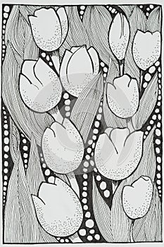 Hand drawing artistic Tulips for adult coloring pages in doodle