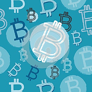 Hand drawing bitcoin isolated on blue background vector