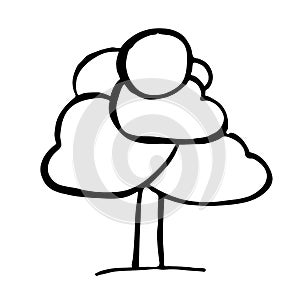 Hand drawing black and white tree. Cartoon style