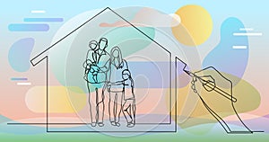Hand drawing business concept sketch of happy family home
