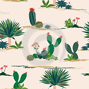 Hand drawing cactus and succulent plants seamless pattern on pastel background for decorative,fashion,fabric,textile,print or