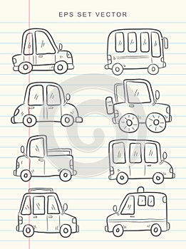 line Hand drawing car cartoon collection, doodle vector, vintage paper