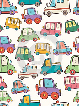 Hand drawing car cartoon collection, pattern vector, vintage design