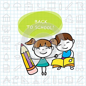 Hand drawing cartoon character education back to school happy kid background