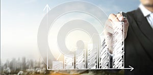 Hand drawing chart, graph stock of growth