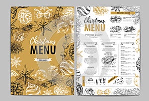 Hand drawing Christmas holiday menu design. Restaurant menu