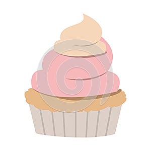 Hand drawing color cupcake with pink and vainilla buttercream decorative photo