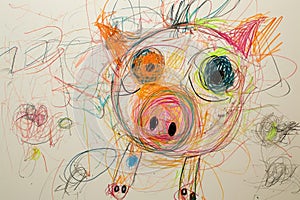 A hand drawing colorful picture of single pig drawn by pencil or crayon. AIGX01.