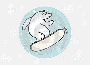 Hand drawing cute bear with snow board, vector illustration