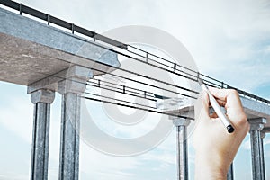 Hand drawing destroyed bridge