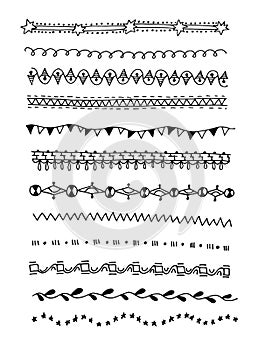 Hand drawing doodle page divider set decoration, vintage line border design template