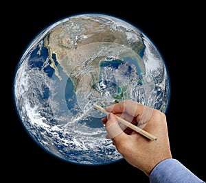 Hand drawing earth with pencil