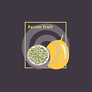 Hand drawing exotic tropical passion fruit Maracuja with slice
