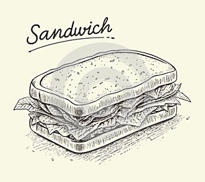 Hand Drawing Food Sketch Illustration of Sandwich