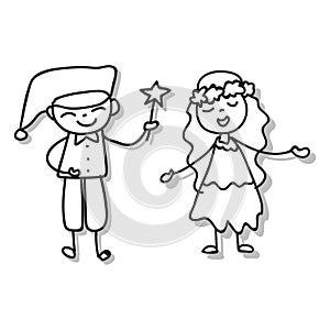 Hand drawing happy people. Happiness kids concept. Cartoon character lineart matchstick style vector