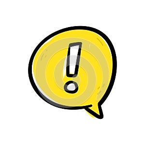Hand drawing hazard warning attention sign or exclamation symbol in a yellow speech bubble icon vector