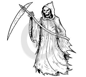 Hand Drawing Illustration of Halloween Grim Reaper