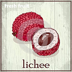 Hand drawing illustration of lichee. Fresh fruit sketch background photo