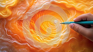 Hand Drawing Intricate Patterns in a Swirling Orange Design photo