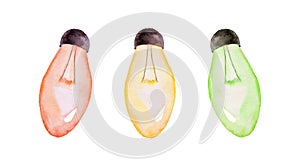 Hand drawing light bulb with watercolor splashes. Concept or creative thinking and unique ideas