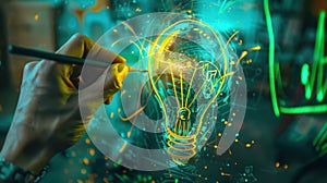 The Hand Drawing Lightbulb.AI generated image